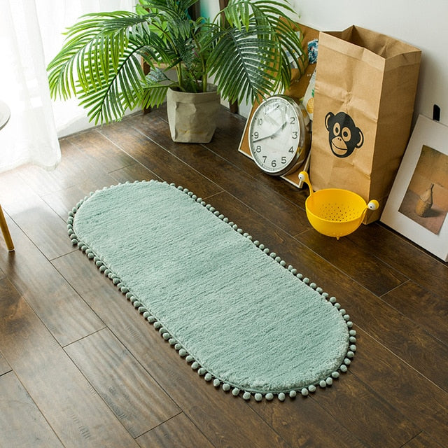 Pomiva – Alfombra oval antideslizante con borde de borlas de poliéster