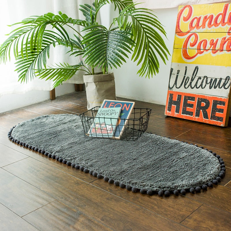 Pomiva – Alfombra oval antideslizante con borde de borlas de poliéster