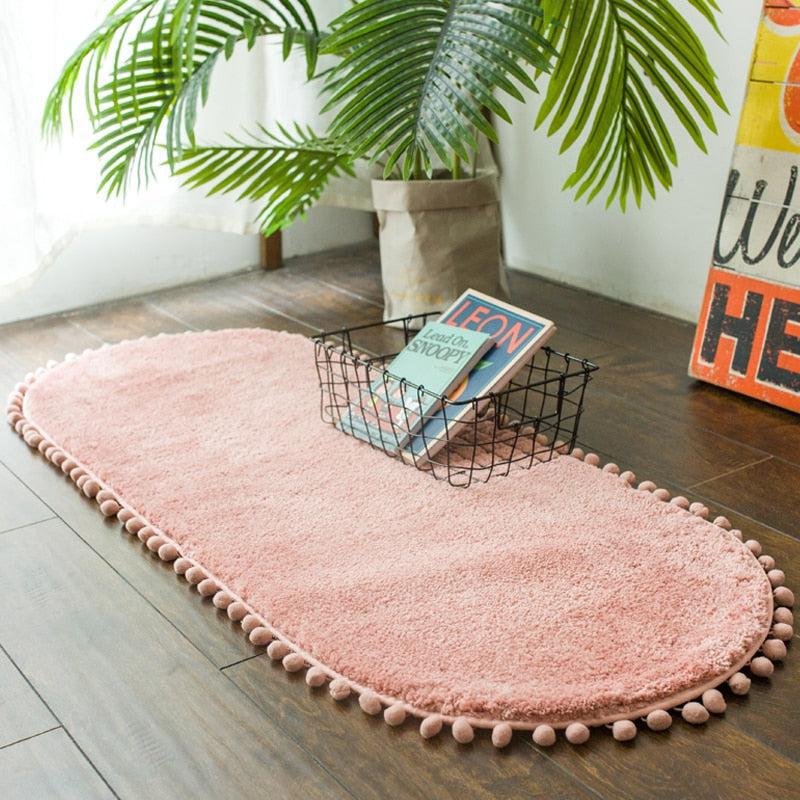 Pomiva – Alfombra oval antideslizante con borde de borlas de poliéster