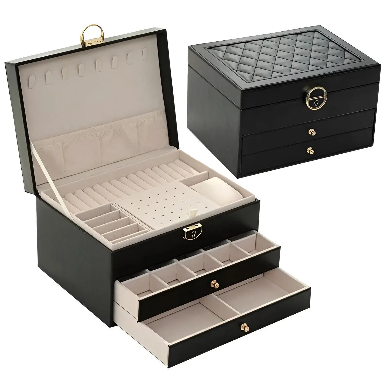 EleganceBox – Caixa de xoias de luxo de varias capas de coiro PU