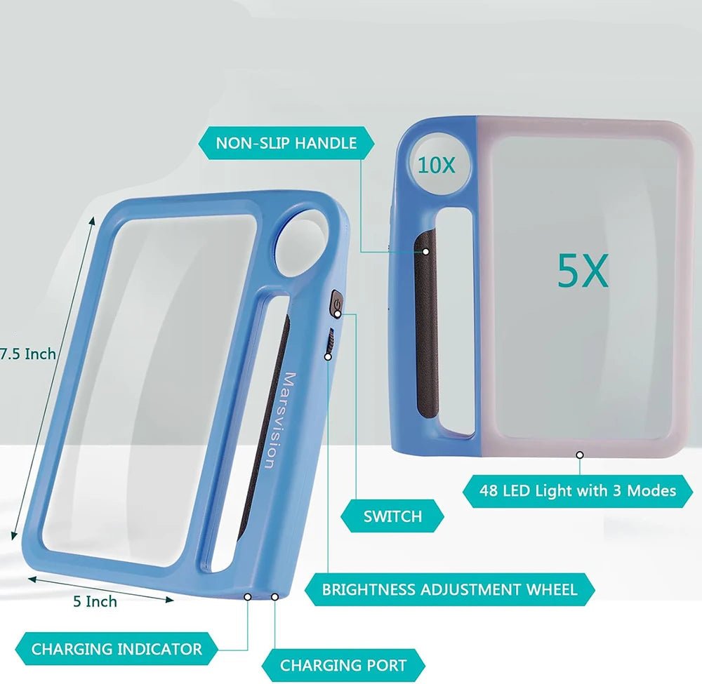 Reading magnifier with light – Hand magnifier with LED lamp and 5x/10x magnification
