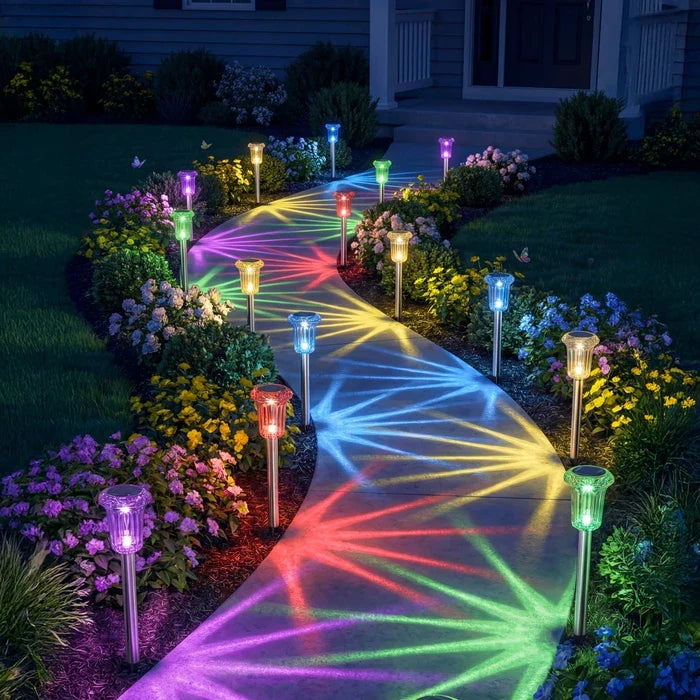 Tuinlampen op zonne-energie – kleurrijke stralenkrans voor pad en border
