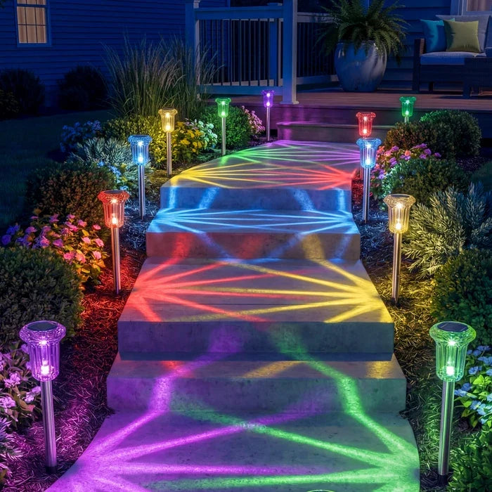 Tuinlampen op zonne-energie – kleurrijke stralenkrans voor pad en border