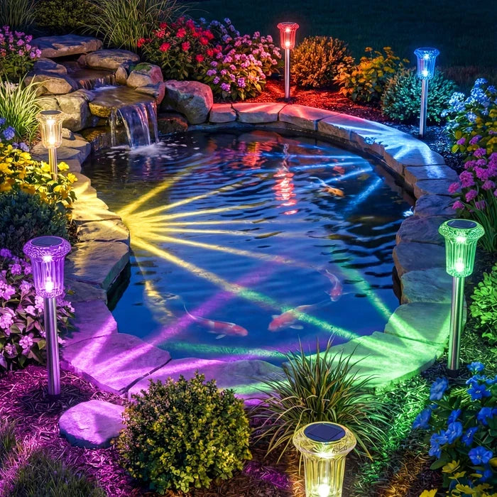 Tuinlampen op zonne-energie – kleurrijke stralenkrans voor pad en border