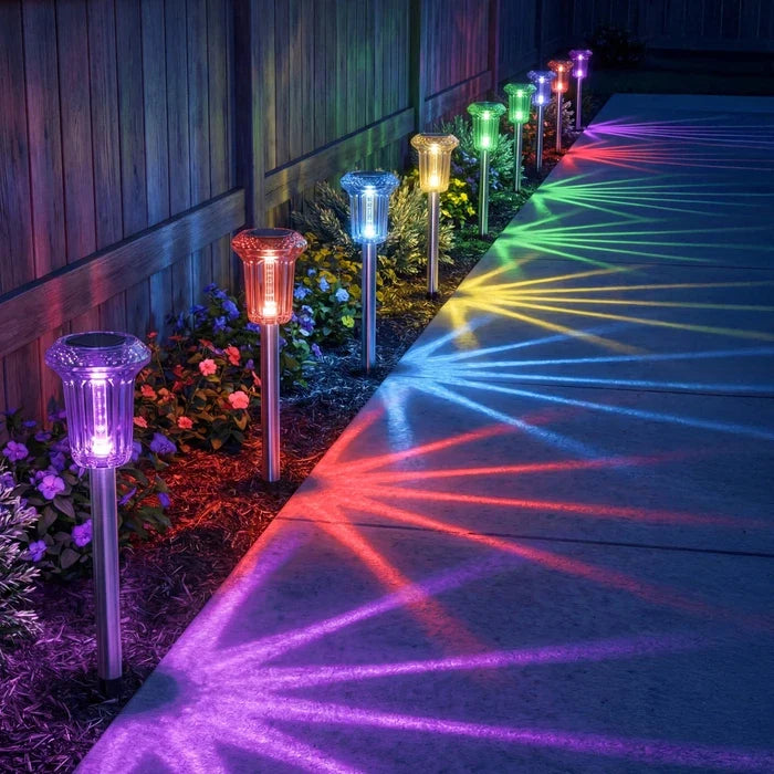 Tuinlampen op zonne-energie – kleurrijke stralenkrans voor pad en border
