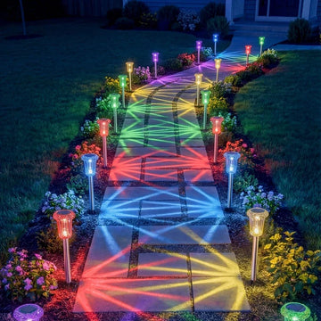 Tuinlampen op zonne-energie – kleurrijke stralenkrans voor pad en border