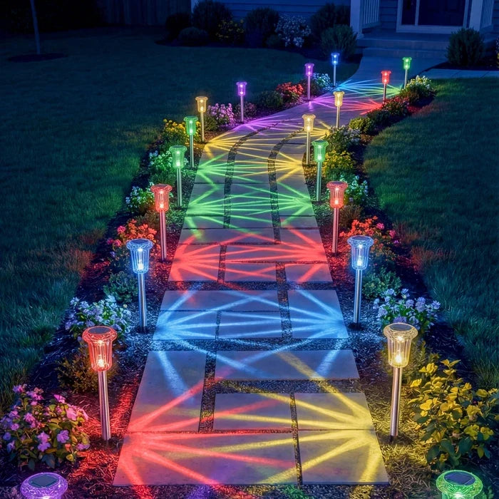 Tuinlampen op zonne-energie – kleurrijke stralenkrans voor pad en border