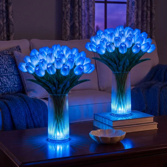 Sfeerlamp met tulpen – kunstbloemen die elk een eigen warm lampje dragen