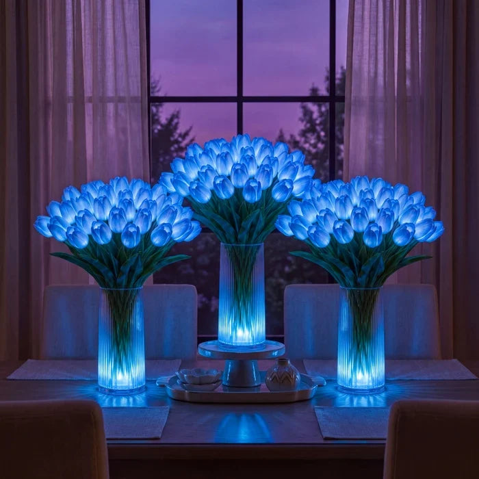 Sfeerlamp met tulpen – kunstbloemen die elk een eigen warm lampje dragen