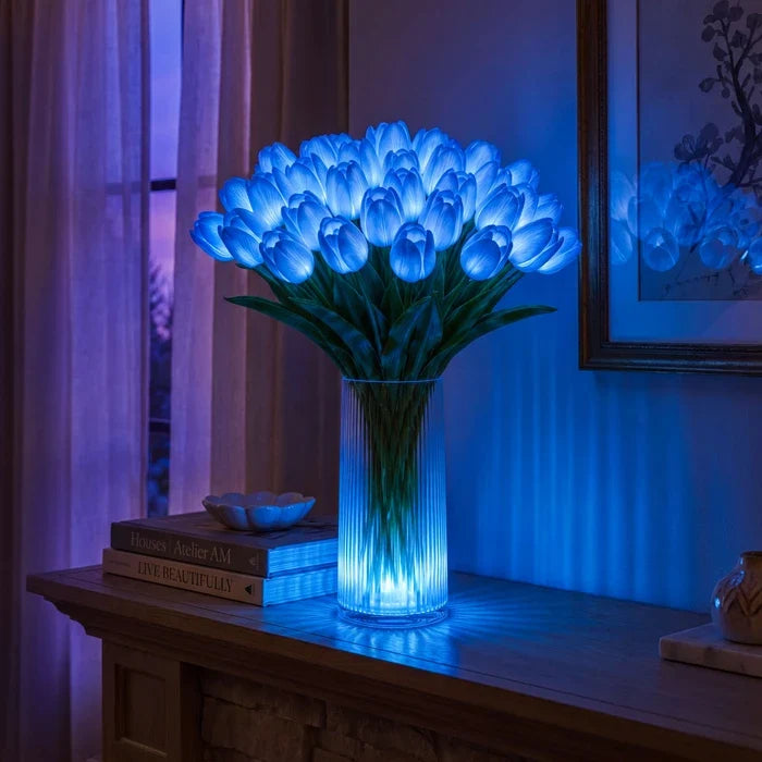 Sfeerlamp met tulpen – kunstbloemen die elk een eigen warm lampje dragen