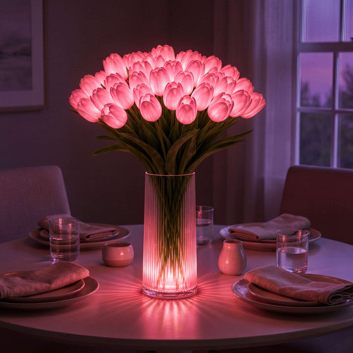 Sfeerlamp met tulpen – kunstbloemen die elk een eigen warm lampje dragen