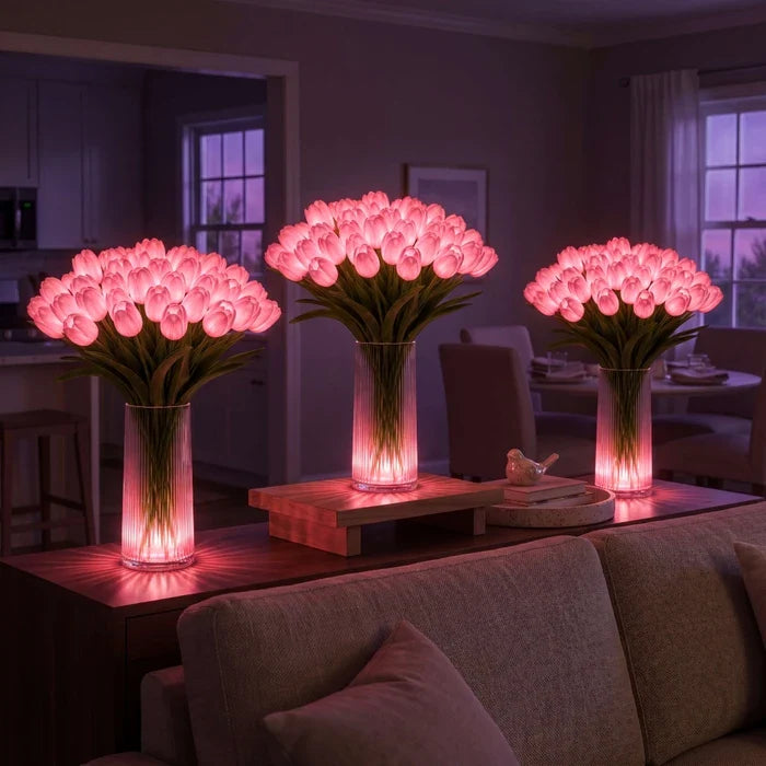 Sfeerlamp met tulpen – kunstbloemen die elk een eigen warm lampje dragen