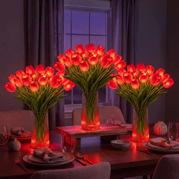 Sfeerlamp met tulpen – kunstbloemen die elk een eigen warm lampje dragen