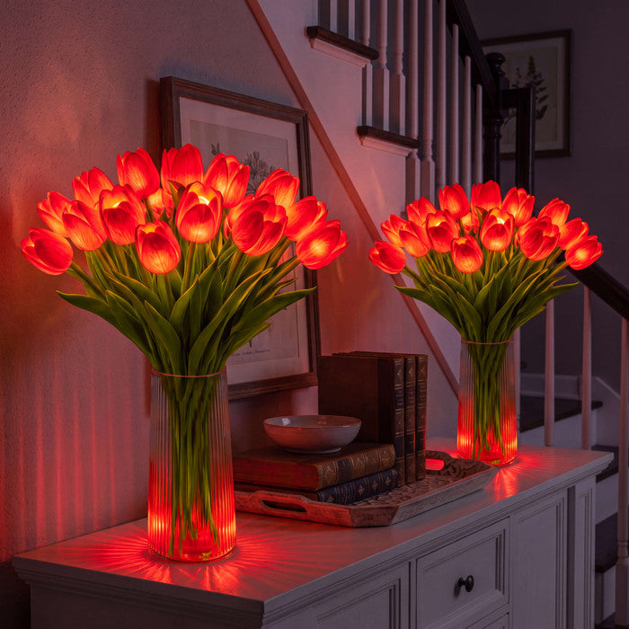 Sfeerlamp met tulpen – kunstbloemen die elk een eigen warm lampje dragen
