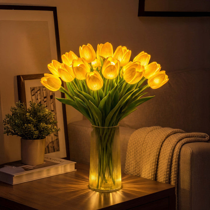 Sfeerlamp met tulpen – kunstbloemen die elk een eigen warm lampje dragen