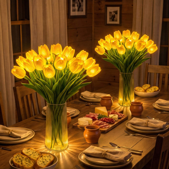 Sfeerlamp met tulpen – kunstbloemen die elk een eigen warm lampje dragen