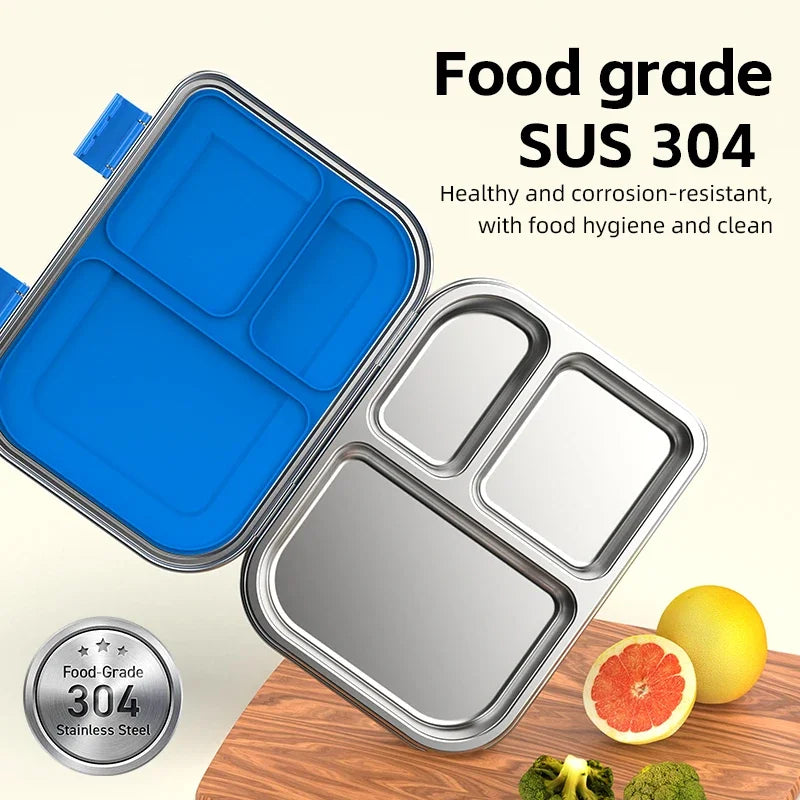 RVS Lunchbox – 975 ml Bentobox met 3 Vakken & Lekwerende Deksel 0