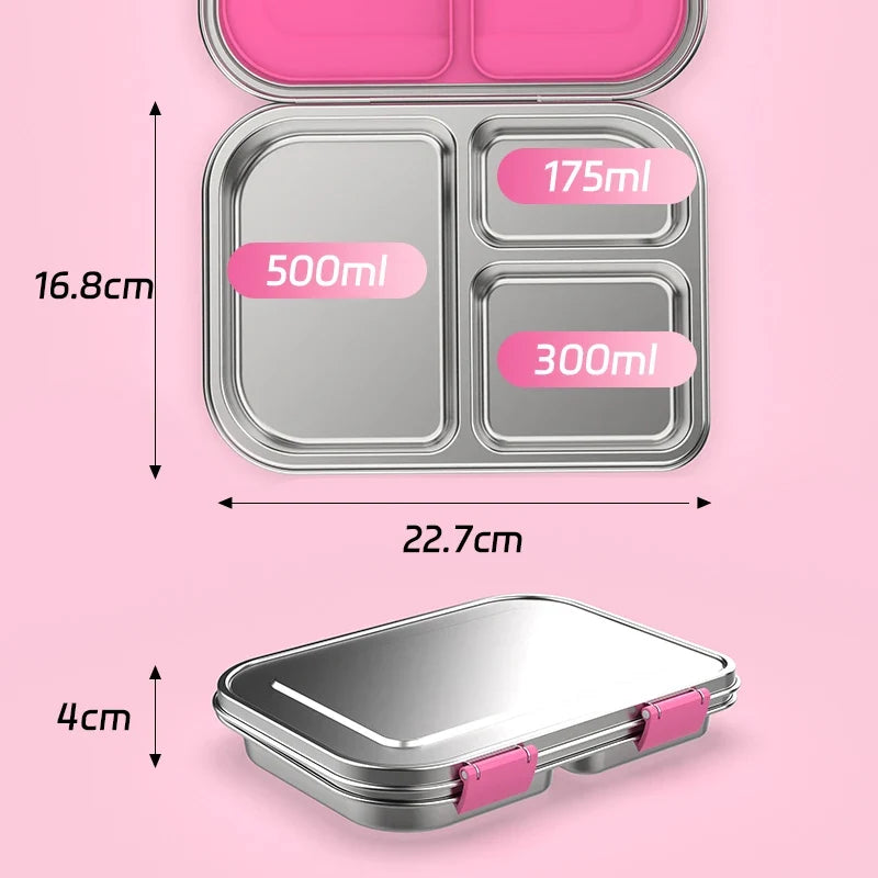 RVS Lunchbox – 975 ml Bentobox met 3 Vakken & Lekwerende Deksel 3