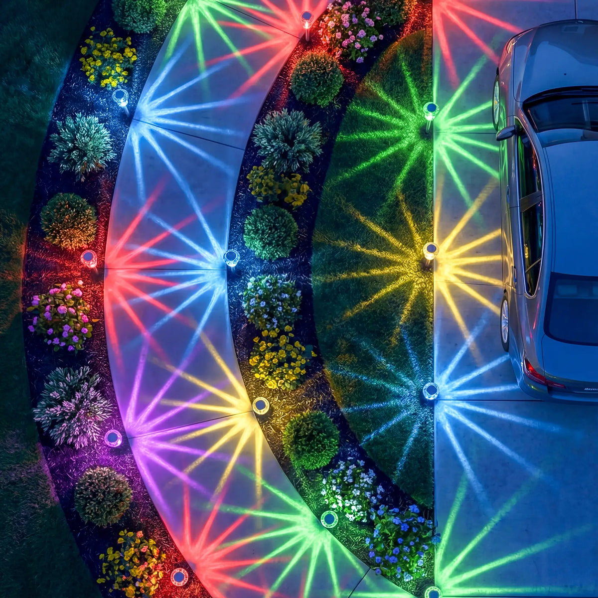 Tuinlampen op zonne-energie – kleurrijke stralenkrans voor pad en border