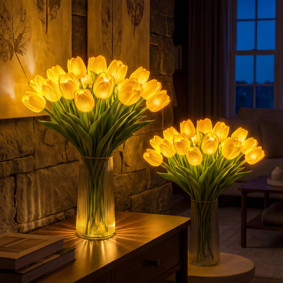 Sfeerlamp met tulpen – kunstbloemen die elk een eigen warm lampje dragen
