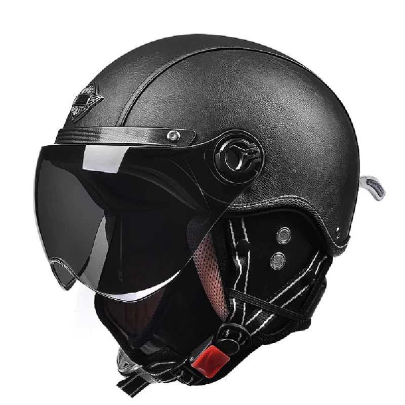 Retro Motorhelm voor Heren met Vizier en Leren Afwerking - Veilig en Comfortabel 0