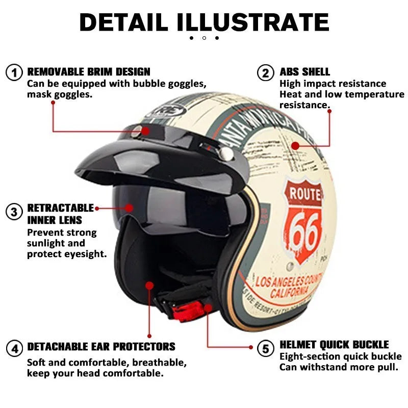 Retro Open Face Motorhelm voor Heren – Gecertificeerd, Stijlvol en Comfortabel 2