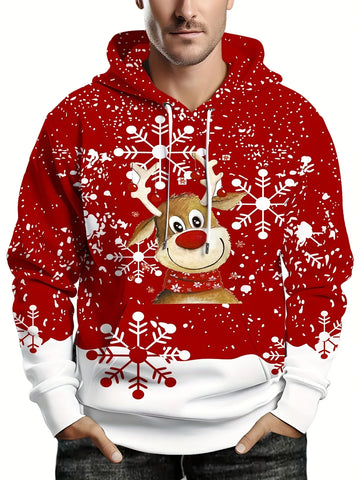 Rode Heren Hoodie met 3D-Kerstprint, Comfortabel en Stijlvol voor Feestdagen 0