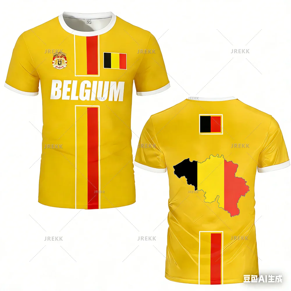 New Belgium Football Jersey Men's Sports T-shirts Belgian Flag Street Oversized Tops Unisex Casual Maillot Football Team Uniform VestraGear