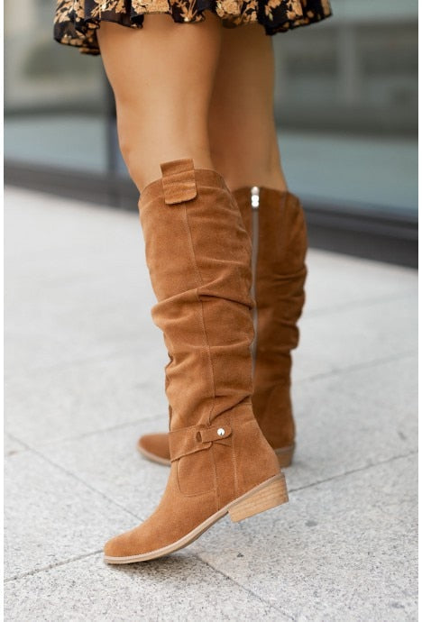 Hannah - Botas de señora retro resistentes e cómodas ata o xeonllo