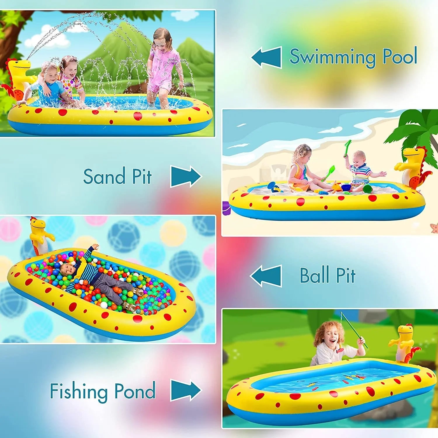 Wasserspielmatte Dinosaurier – Aufblasbarer Planschbereich mit Sprinklerfunktion Bolendo