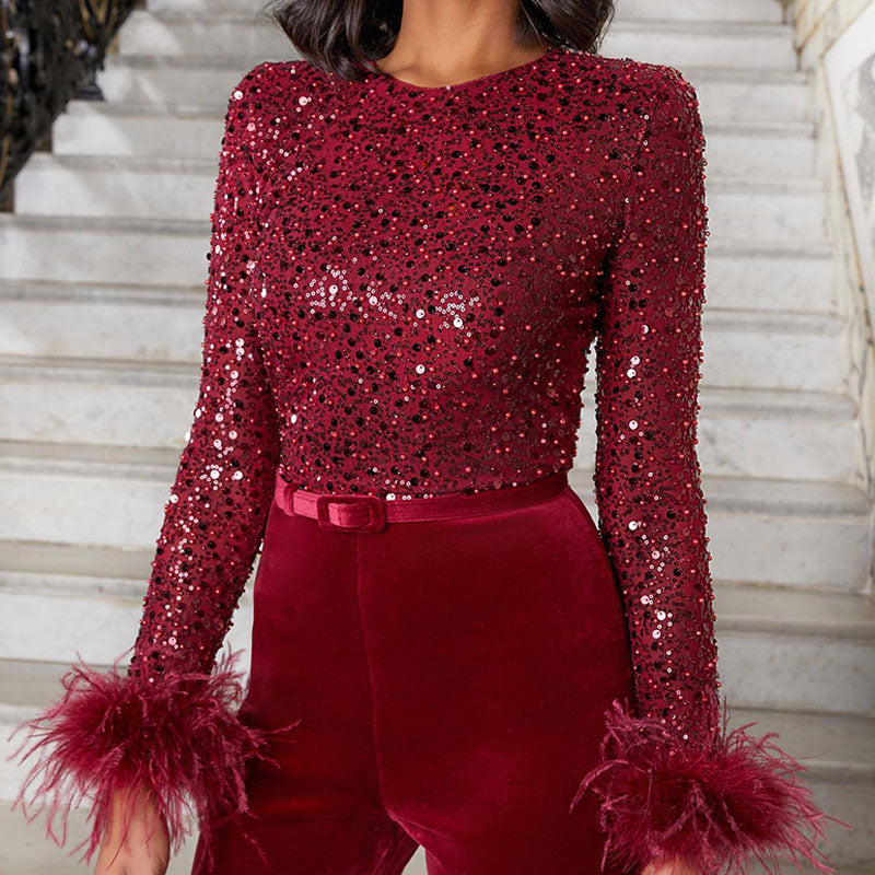 Revalki | Jumpsuit with Glitter and Feathers