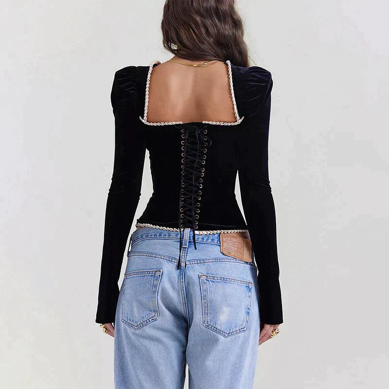 Melzano Anita - corpiño negro con mangas longas