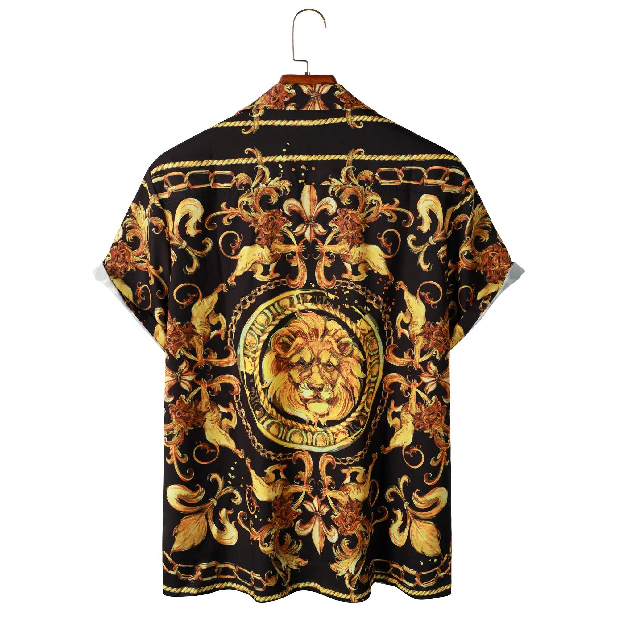 Valenthor – Barock Herrenhemd Löwenprint schwarz goldfarben – Fest- & Abendkleidung