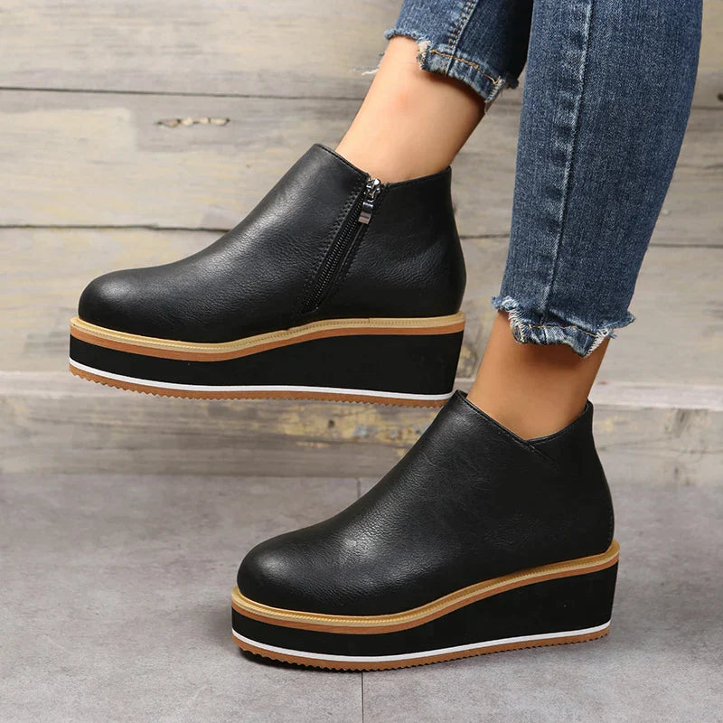 Dames Wedge Enkelboots – Comfortabele Platform Instappers met Rits Vestragear