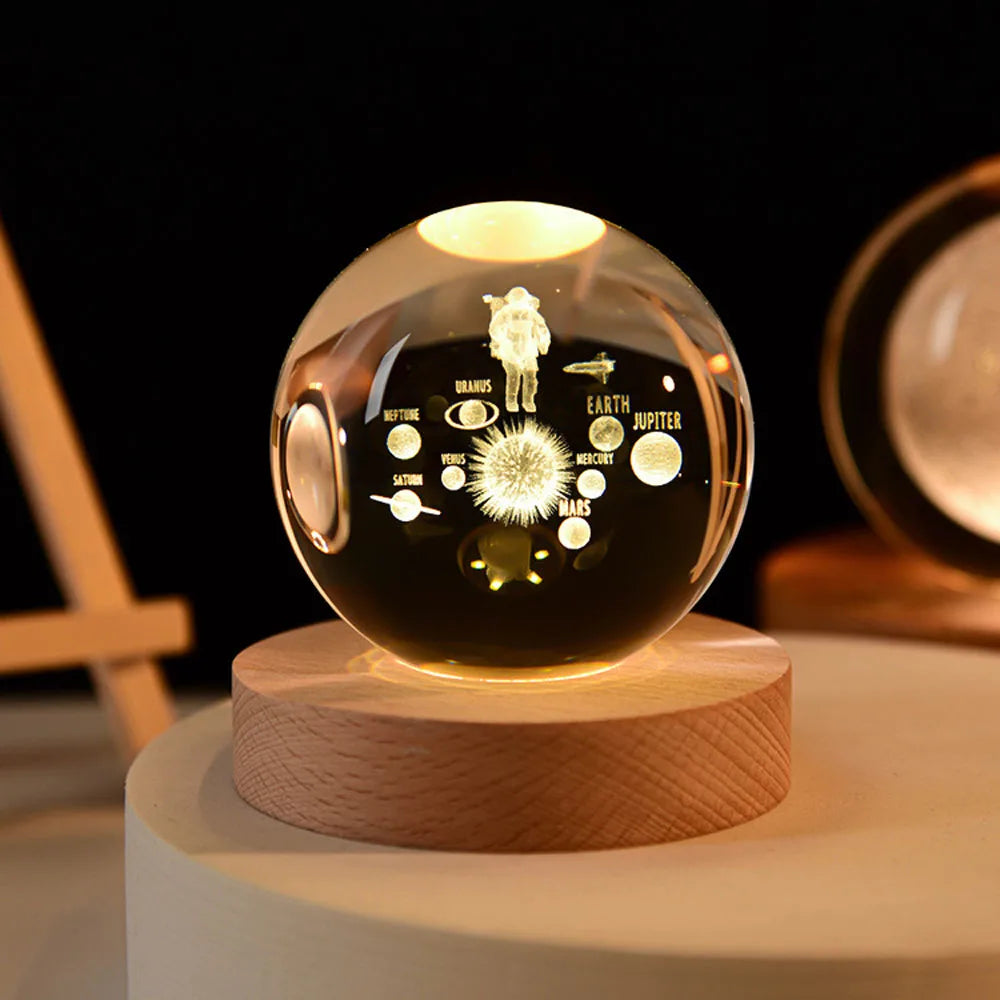 CrystalNova – Bola de cristal sistema solar gravado 3D – Decoración para o fogar agasallo