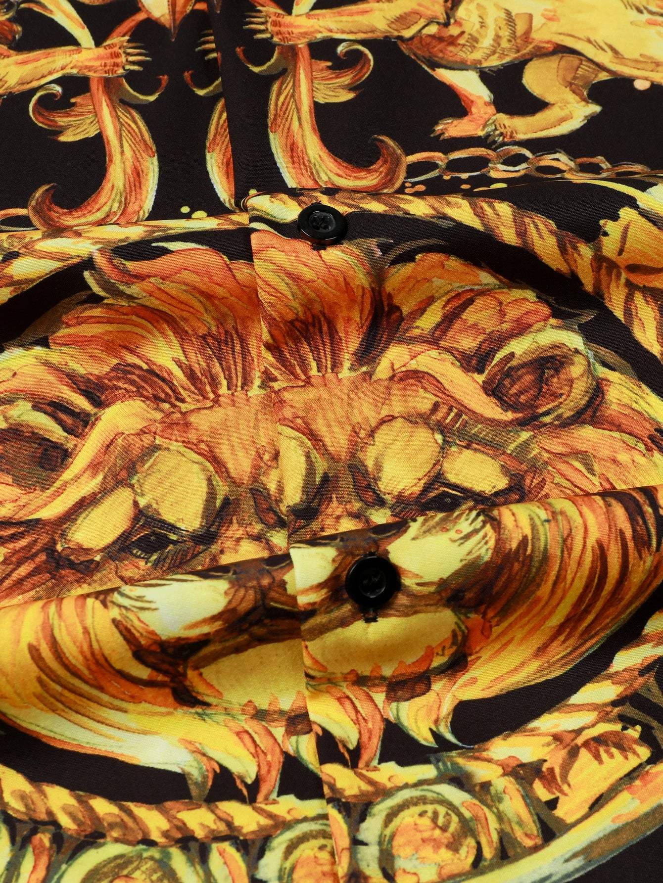 Valenthor – Barock Herrenhemd Löwenprint schwarz goldfarben – Fest- & Abendkleidung