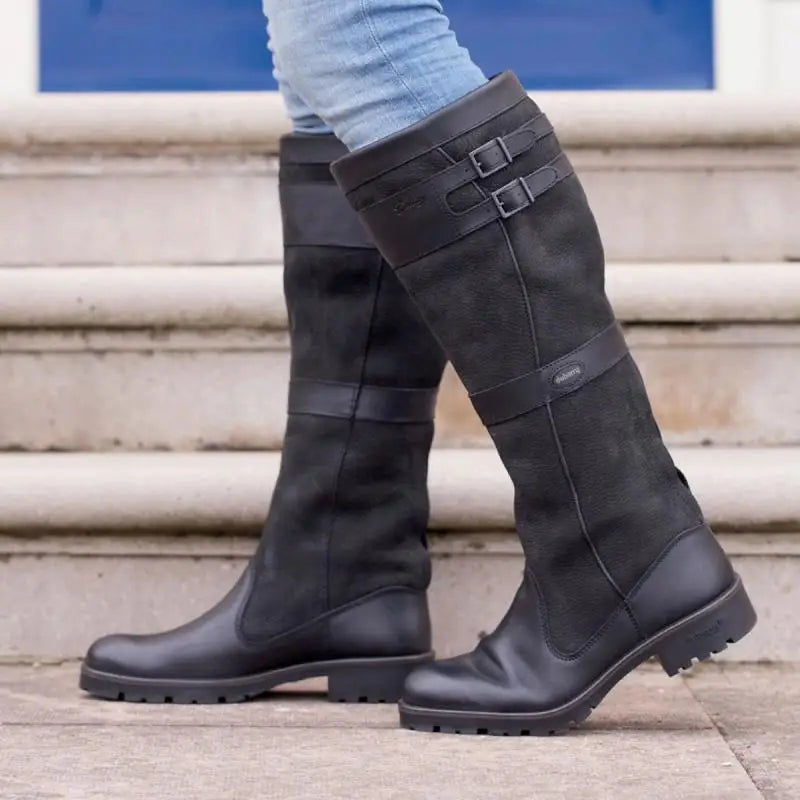 Dames outdoor laarzen – lederlook design met hoge schacht en gespen