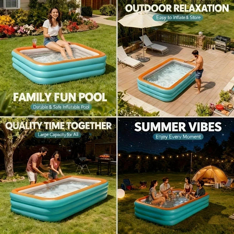 Aufblasbarer Pool – Rechteckiges Familienbecken mit 0,4 mm PVC & Ablaufventil Bolendo