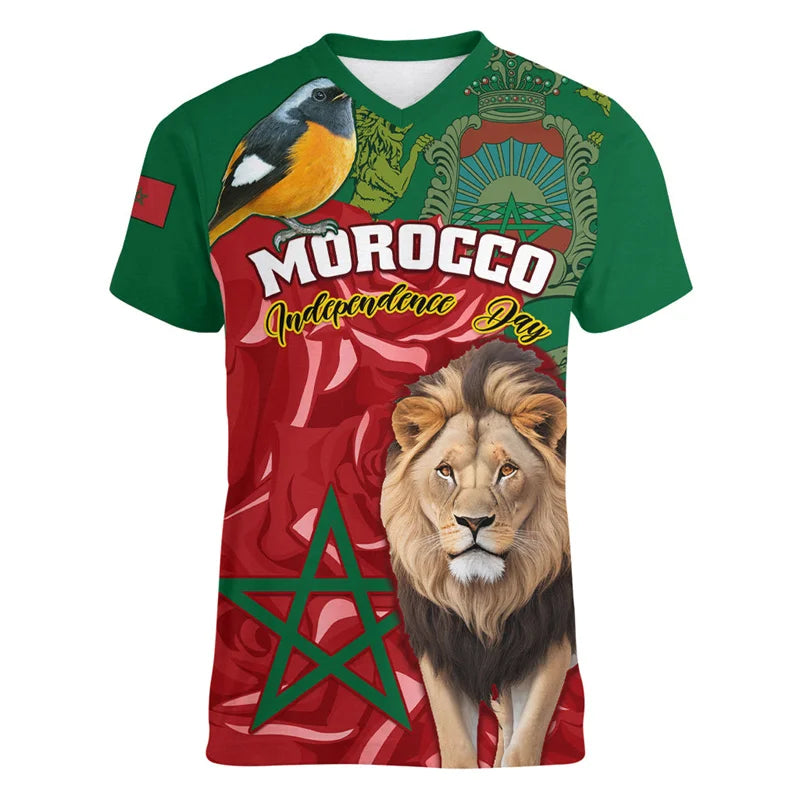 Morocco Football T Shirt For Men Cool 3d Printed Moroccan Sports V Neck T-shirt Tops Short Sleeve Summer Soccer Tee Shirts VestraGear