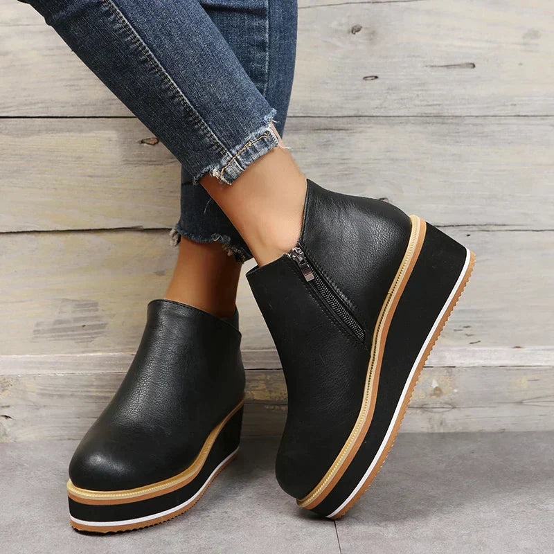 Dames Wedge Enkelboots – Comfortabele Platform Instappers met Rits Vestragear
