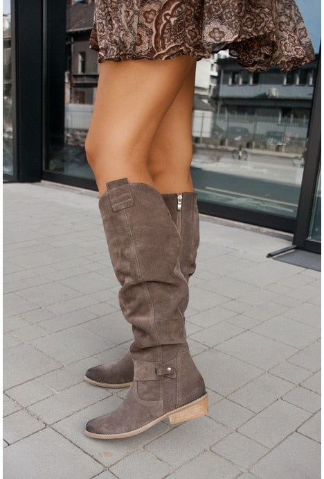 Hannah - Botas de señora retro resistentes e cómodas ata o xeonllo