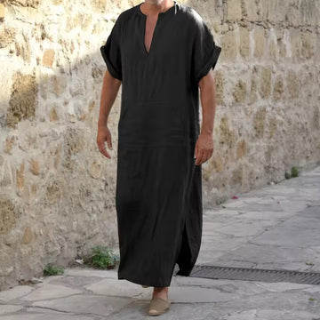 Melzano Walid - Djellaba branca cómoda con escote en v