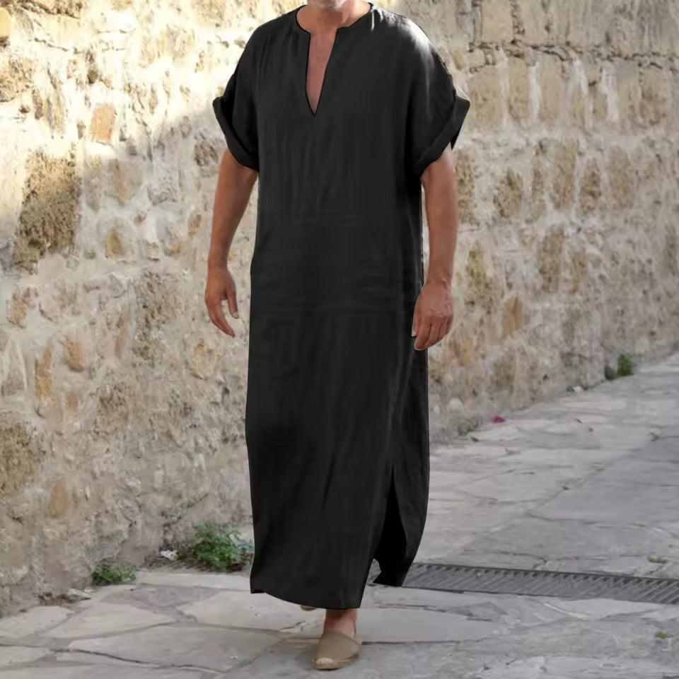 Melzano Walid - Djellaba branca cómoda con escote en v