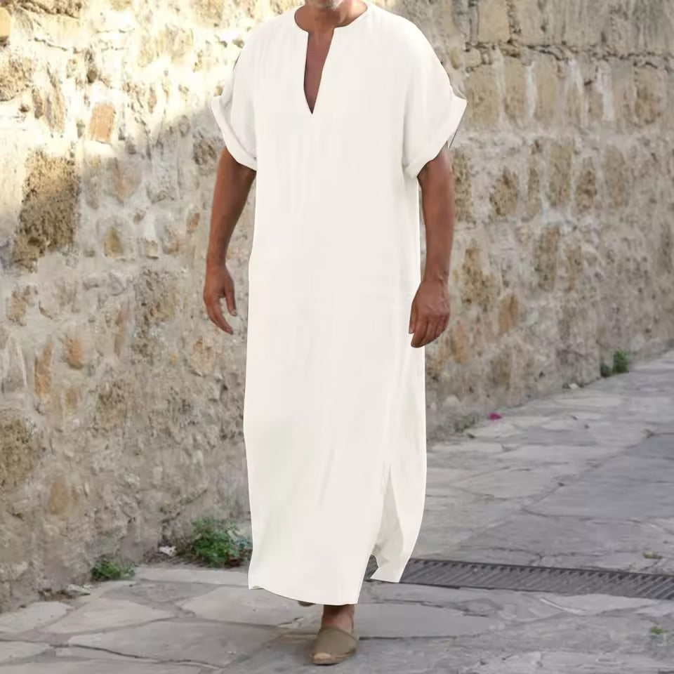 Melzano Walid - Djellaba branca cómoda con escote en v