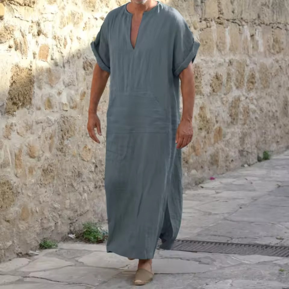 Melzano Walid - Djellaba branca cómoda con escote en v