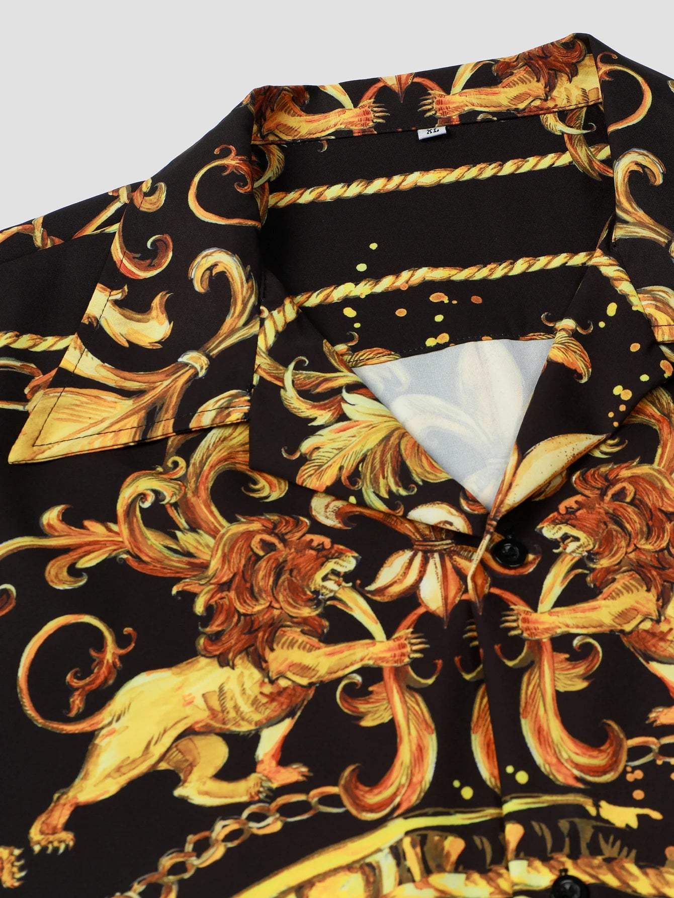Valenthor – Barock Herrenhemd Löwenprint schwarz goldfarben – Fest- & Abendkleidung