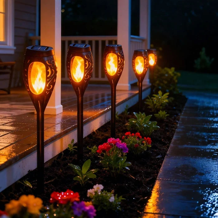 Vlamlamp voor de tuin – solar licht dat flakkert als vuur en zelf aangaat