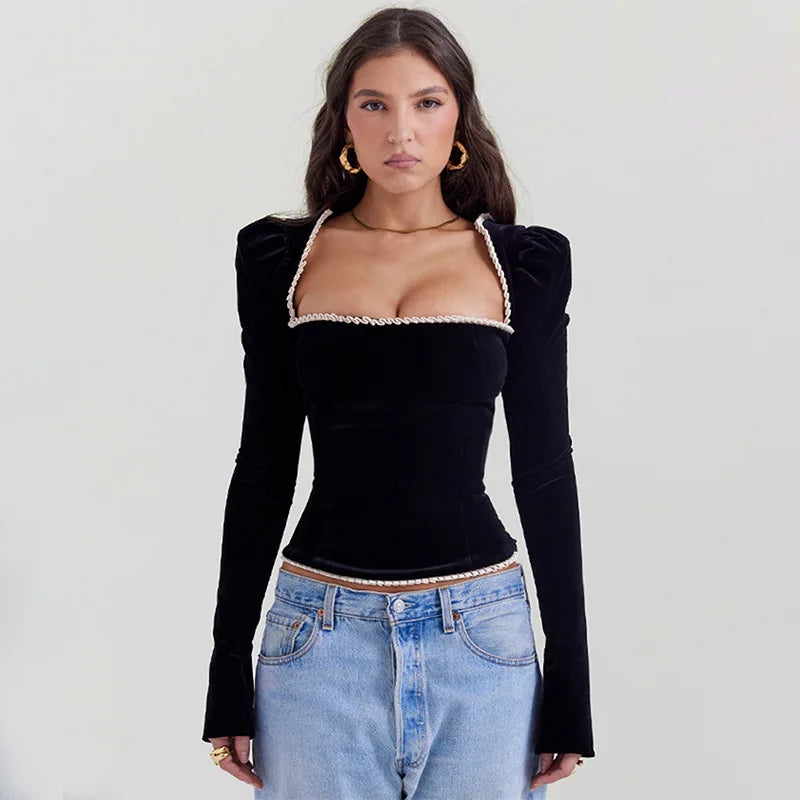 Melzano Anita - corpiño negro con mangas longas