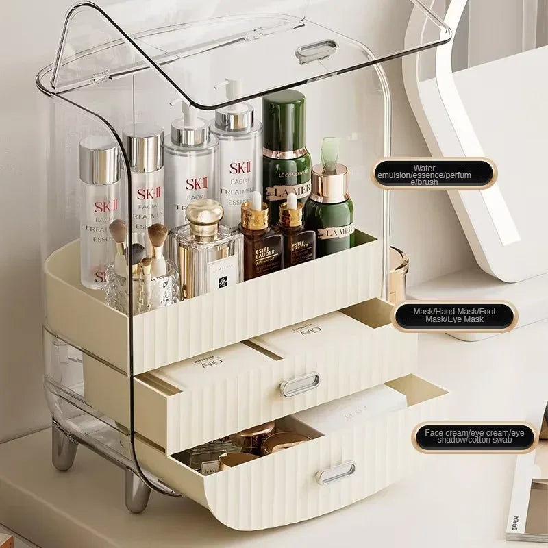 Organizador de cosméticos tipo Lade – Caja de almacenamiento transparente y libre de polvo