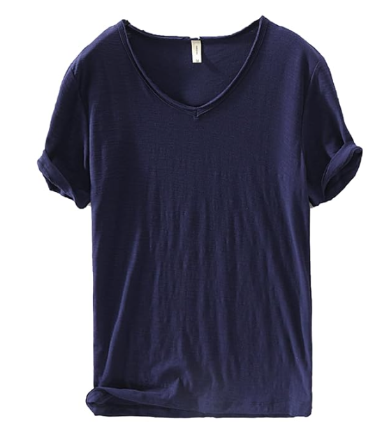 Camisa de lino y algodón para hombre con cuello en V